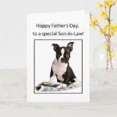Boyfriend, Happy Vatertag, Boston Terrier mit Karte (Gelbe Blume)