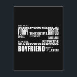 Boyfriends Best & Beste Freundin : Qualität Postkarte<br><div class="desc">Die Qualitäten eines Mannes für junge Freunde sind ein stilvolles, modernes Geschenk für den verantwortungsvollsten, lustigsten, tapfersten, umsichtigsten, loyalen, ehrlichen, zuverlässigen, schlanken, unterstützenden, hartarbeitenden Freund der Welt aller Zeiten: in modischem Schwarz & Weiß präsentiert; in einer Vielzahl von zeitgenössischen, maskulinen Schriftart. Ein originelles, textbasiertes Design, das zehn positive männliche Eigenschaften...</div>