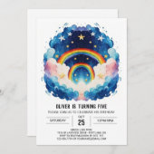 Boyish Modern Clouds Geburtstag Einladung (Vorne/Hinten)