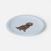 Boykin-Party-Teller, Hunde-Party, Blaues Gingham  Pappteller (Schrägansicht)