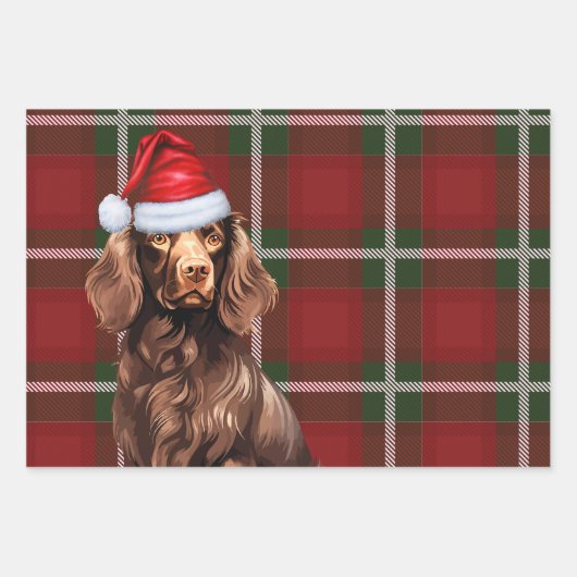 Boykin Spaniel Christmas Dog Deep Red Kariert Geschenkpapier Set (Vorderseite 3)