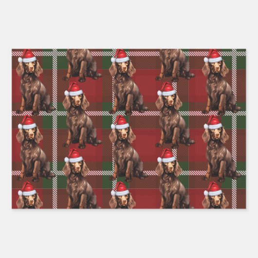 Boykin Spaniel Christmas Dog Deep Red Kariert Geschenkpapier Set (Vorderseite 2)