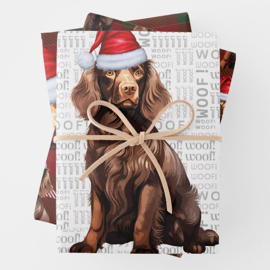 Boykin Spaniel Christmas Dog Deep Red Kariert Geschenkpapier Set (Beispiel)