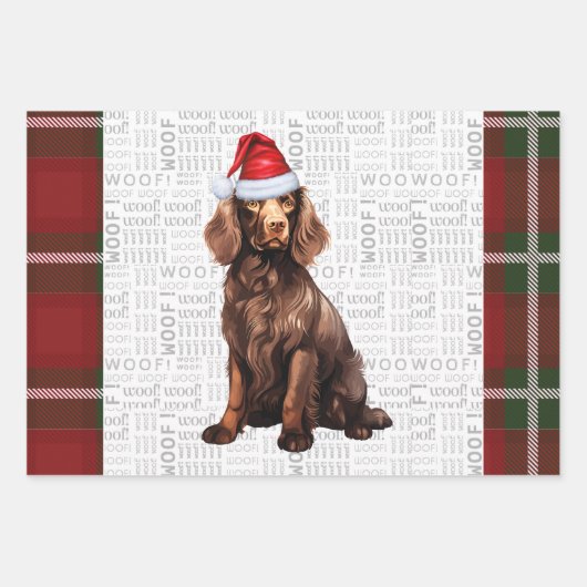 Boykin Spaniel Christmas Dog Deep Red Kariert Geschenkpapier Set (Vorderseite)