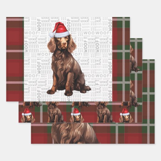 Boykin Spaniel Christmas Dog Deep Red Kariert Geschenkpapier Set (Set)