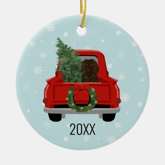 Boykin Spaniel Christmas Red Truck Keramik Ornament (Vorne)