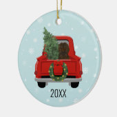 Boykin Spaniel Christmas Red Truck Keramik Ornament (Links)