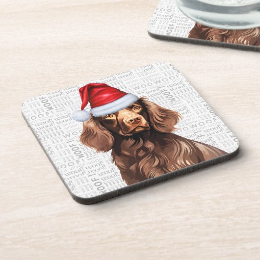 Boykin Spaniel Dog Woof Word Art Holiday Getränkeuntersetzer (Linke Seite)