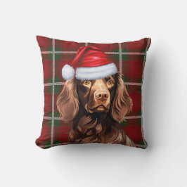 Boykin Spaniel Karierter Weihnachtsfeiertag Kissen