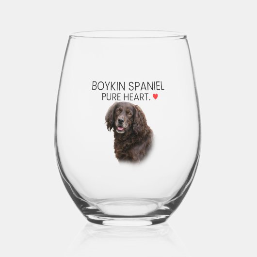 Boykin Spaniel Pure Heart Stemless Wine Glass Weinglas Ohne Stiel (Vorderseite)
