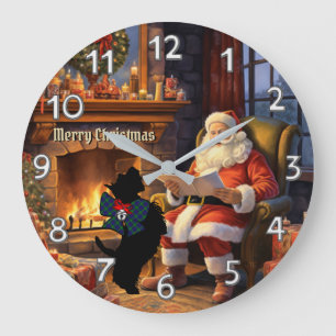 Boyle Scottie Dog & Santa Personalisierte Weihnach Große Wanduhr