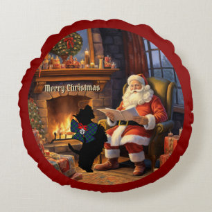 Boyle Scottie Dog & Santa Personalisierte Weihnach Rundes Kissen