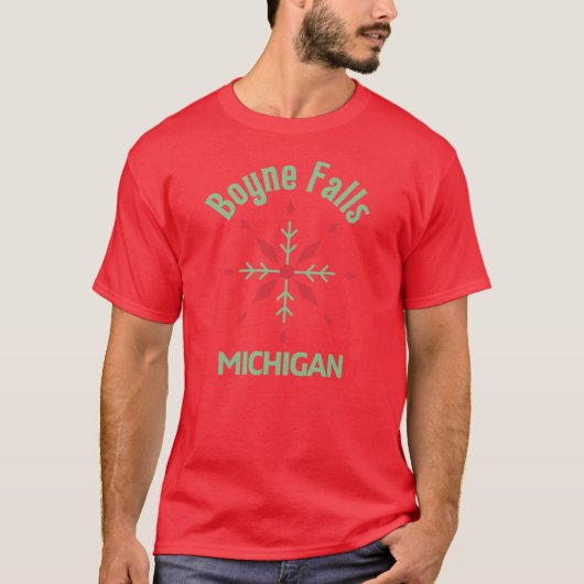 Boyne Falls Michigan Christmas Ski Green Text T-Shirt (Vorderseite)