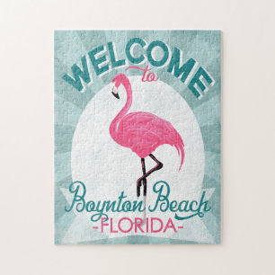 Boynton Beach Florida Pink Flamingo Retro Puzzle