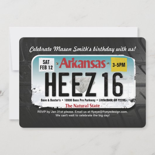 Boy's 16. Geburtstag Arkansas Lizenz Einladung (Vorderseite)