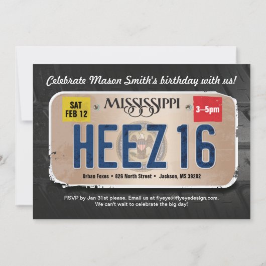 Boy's 16. Geburtstag Mississippi Lizenz Einladung (Vorderseite)