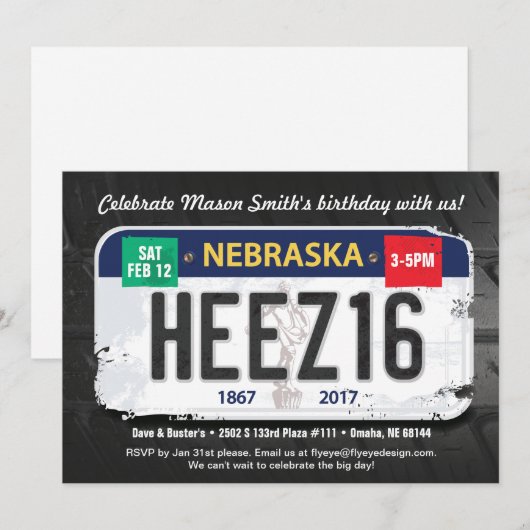 Boy's 16. Geburtstag Nebraska Einladung (Vorne/Hinten)