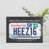 Boy's 16. Geburtstag Washington License Einladung (Stehend Vorderseite)