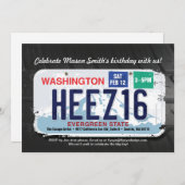 Boy's 16. Geburtstag Washington License Einladung (Vorne/Hinten)