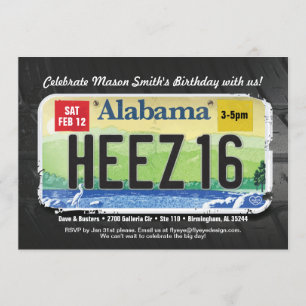 Boy's 16. Tag Alabama Lizenz Einladung