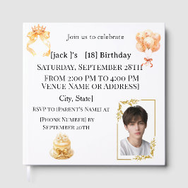 Boy's 18th Birthday Photo Guest Book | Gold & Whit Gästebuch
