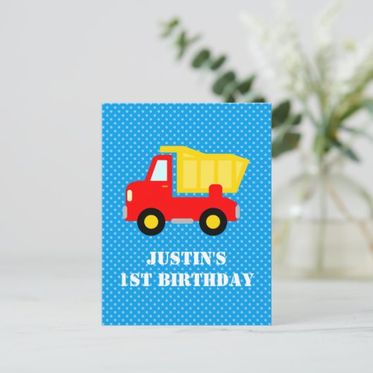 Boys 1. Geburtstag Bau Müllwagen Postkarten (Stehend Vorderseite)