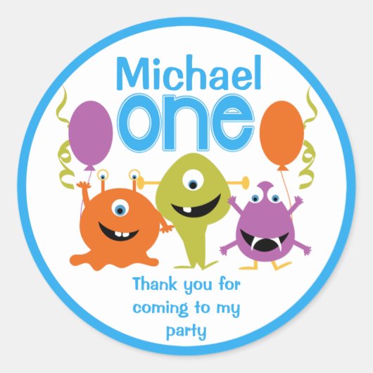 Boys 1. Geburtstag Party Monster Sticker (Vorderseite)
