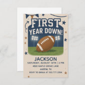 Boy's 1st Birthday First Year Down -Blue Football Einladung (Vorne/Hinten)