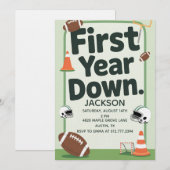 Boy's 1st Birthday First Year Down - Football Bday Einladung (Vorne/Hinten)