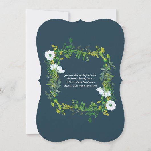 BOYS 1st HOLY COMMUNION Blauer Blütenblumen Einladung (Rückseite)