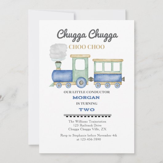 Boy's 2. Geburtstag Blue Train Chugga Choo Einladung (Vorderseite)