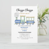 Boy's 2. Geburtstag Blue Train Chugga Choo Einladung (Stehend Vorderseite)