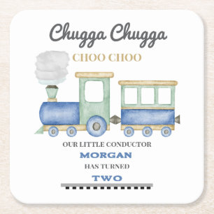 Boy's 2. Geburtstag Blue Train Chugga Choo Rechteckiger Pappuntersetzer