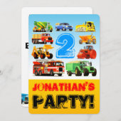 Boys 2. Geburtstag LKW Party Einladung (Vorne/Hinten)