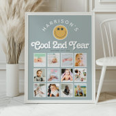 Boys 2nd Year Two Cool Birthday Photo Collage Poster