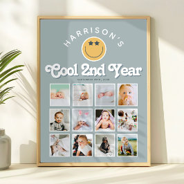 Boys 2nd Year Two Cool Birthday Photo Collage Poster
