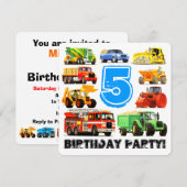 Boys 5th Birthday Construction Truck Party Einladung (Vorne/Hinten)
