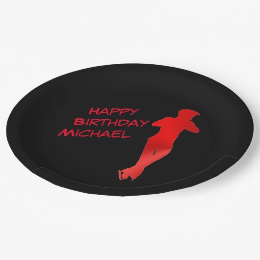 Boys Abbildung Skaten rot / Black Birthday Party Pappteller (Schrägansicht)