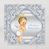 Boys Angel Baptisk Einladung (Vorne/Hinten)