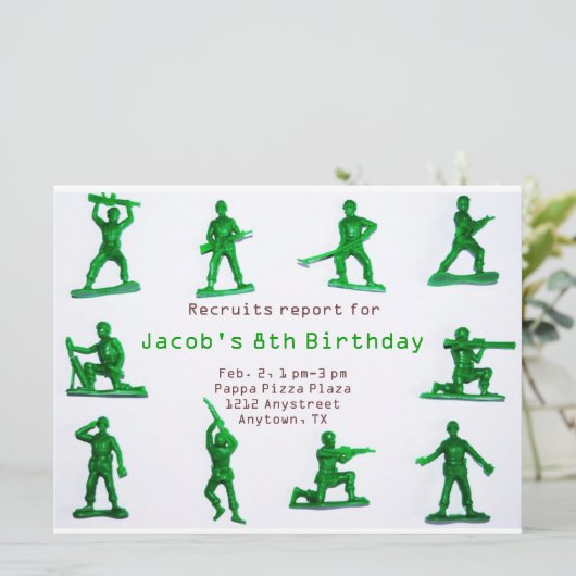 Boys Army Thema Geburtstag Einladung (Stehend Vorderseite)