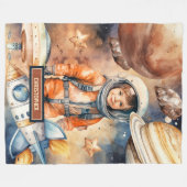 Boys Astronaut Blanket Personalisierte Raumplaner Fleecedecke (Vorderseite (Horizontal))
