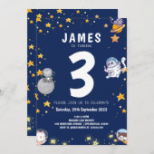 Boys Astronaut Cat Navy Kindergeburtstag Einladung (Vorne/Hinten)