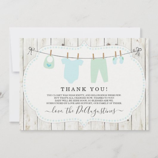 Boys Baby Dusche Danke Karte - rustikal (Vorderseite)