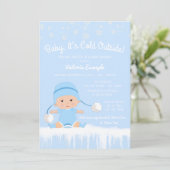 Boys Baby seine kalte Außendusche Blue Winter Baby Einladung (Stehend Vorderseite)