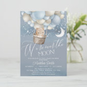 Boys Bären Hot Air Ballon über Moon Baby Dusche Einladung (Stehend Vorderseite)