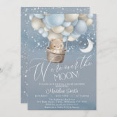 Boys Bären Hot Air Ballon über Moon Baby Dusche Einladung (Vorne/Hinten)