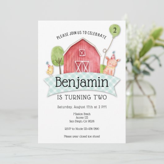 Boys Barnyard Einladung zum 1. Geburtstag (Stehend Vorderseite)