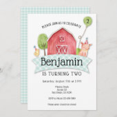 Boys Barnyard Einladung zum 1. Geburtstag (Vorne/Hinten)