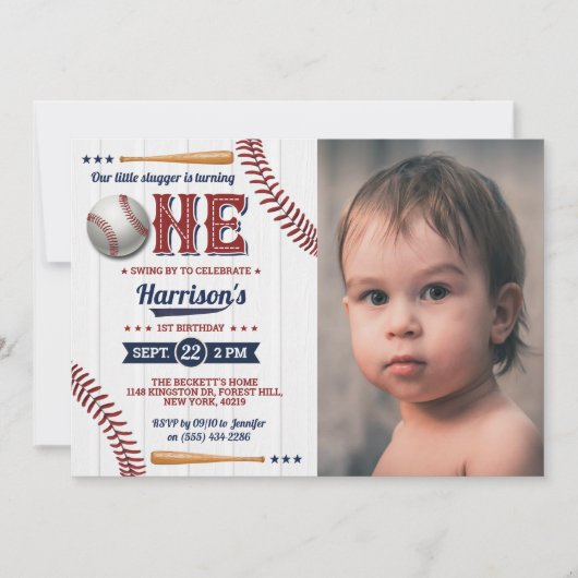 Boys Baseball 1. Geburtstag Foto Einladung (Vorderseite)