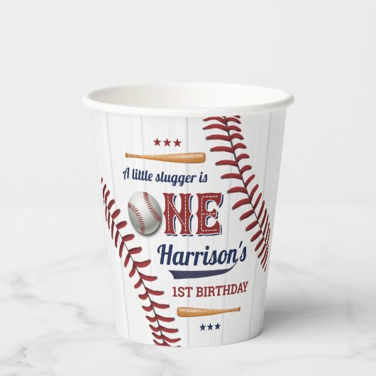 Boys Baseball 1. Geburtstag Pappbecher (Rückseite)